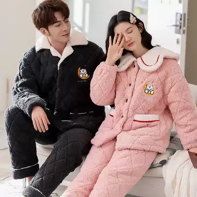 Cotton pajamas women's winter thickened warm men's coral velvet super thick can be worn outside couples autumn and winter long-sleeved home clothes