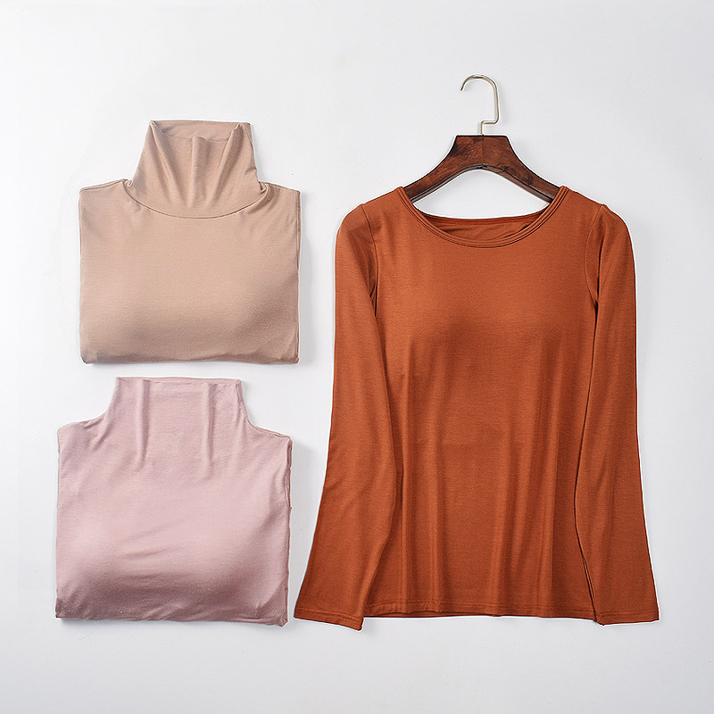 Model woman autumn winter with chest cushion long sleeve T-shirt half high-collar pure blouse outer wearing an autumn pajama