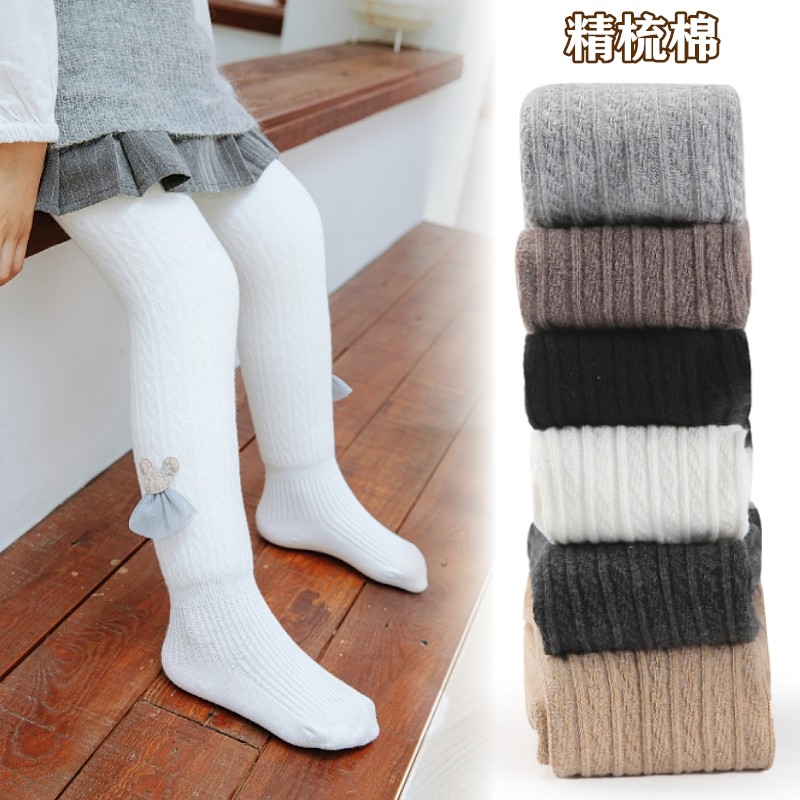 Spring and autumn thin section medium-thick pure cotton children's pants socks one-piece outer wear female baby winter girls inner pants little girl