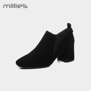 millie's/妙丽香港专柜同款绒面方头粗跟时尚短靴女单鞋LP224CM7