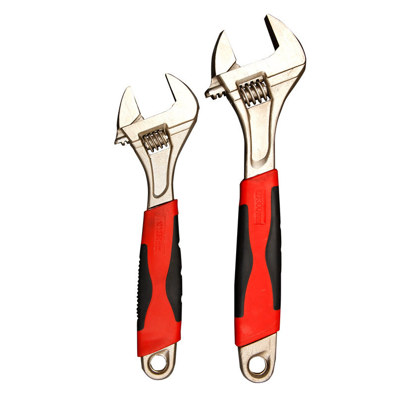 Nickel-plated handle adjustable wrench 6 inches 8 inches 10 inches 12 inches red and black two-color rubber handle nickel-iron live port