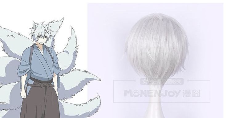 [囧 囧] Khách sạn Monster đang kinh doanh Bộ tóc giả nam cáo chín đuôi màu xám Bạc đồ cosplay sexy