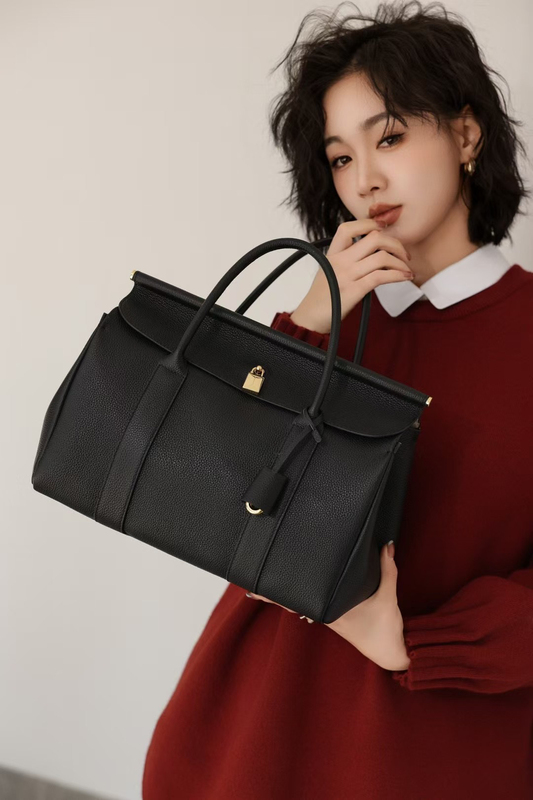 Lkg First-Layer Cowhide Large-Capacity Tote Bag for Women, High-End Commuter Bag, Crossbody Handbag, Briefcase, Shoulder Bag