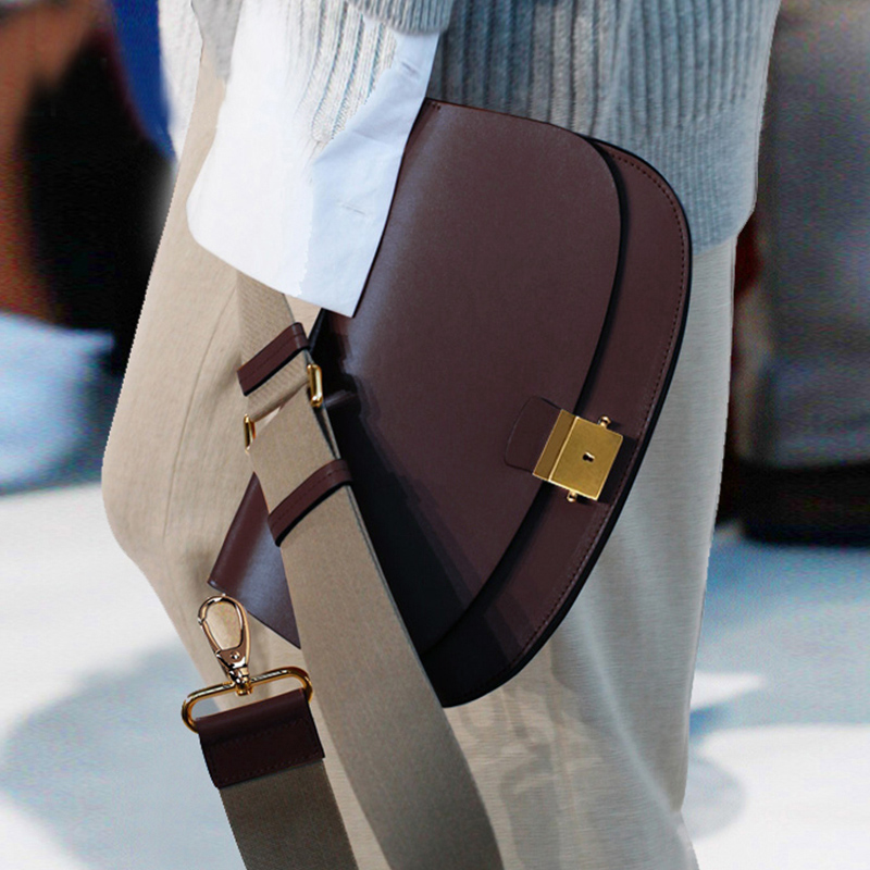 Small bag woman 2020 new wave 100 lap single shoulder inclined satchel leather wide shoulder strap female bag semi-circle saddle bag retro