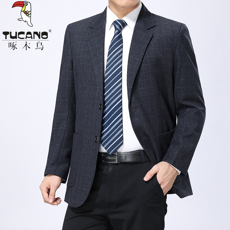 Woodpecker Suit Men's Spring and Autumn New Business Casual Middle-Aged and Elderly Dad's Single Suit Jacket Men's Thin Suit Woodpecker Suit Men's Spring and Autumn New Business Casual Middle-Aged and Elderly Dad's Single Suit Jacket Men's Thin Suit