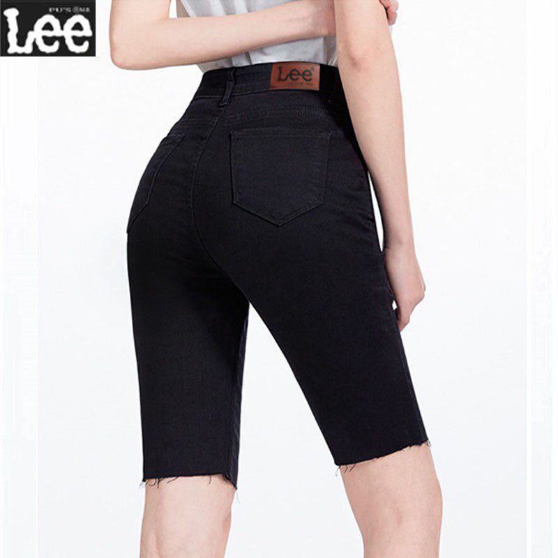 Pure black denim shorts women's 2024 new summer high-waisted shorts slim fit smoke gray outer riding pants