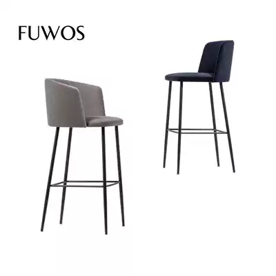 FUWOS Italian minimalist bar chair Modern minimalist design cowhide fabric stainless steel high-legged bar chair