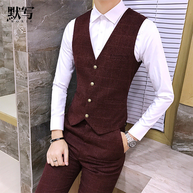 Silent English casual men's suit waistcoat Korean slim fit vest men's thin plaid waistcoat men's vest waistcoat men