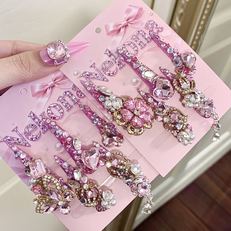 [in Stock] Cat Claw Bathtub | Gal-Style, Princess-Style, Extra-Long Pink Gemstone Sparkling Vintage Luxurious Wearable Nails