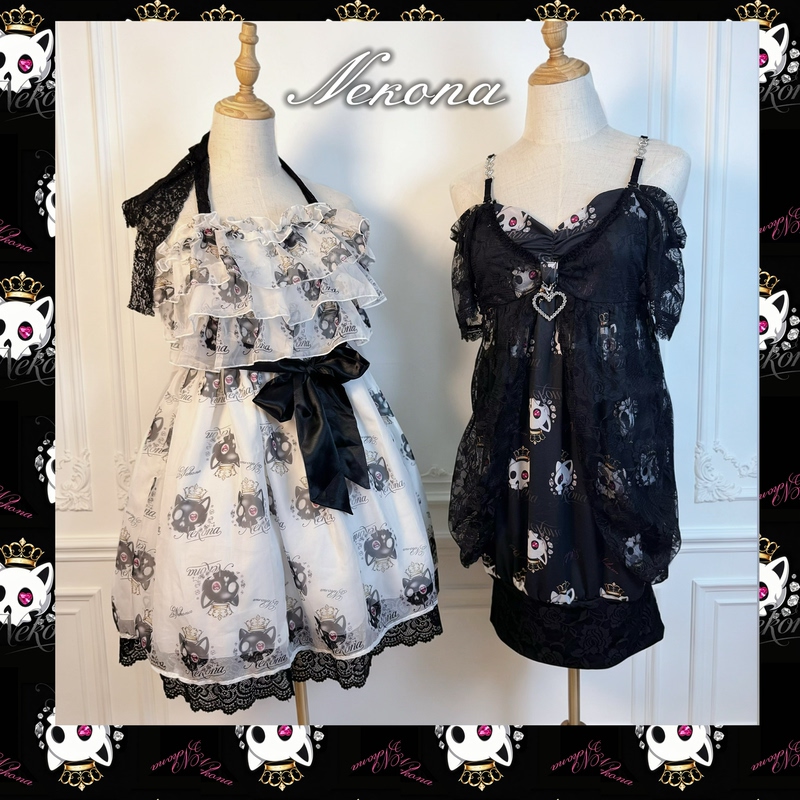 [in Stock] Cat Paw Bathtub | Skeleton Kitten Print Vintage Dark Style Cute Dress