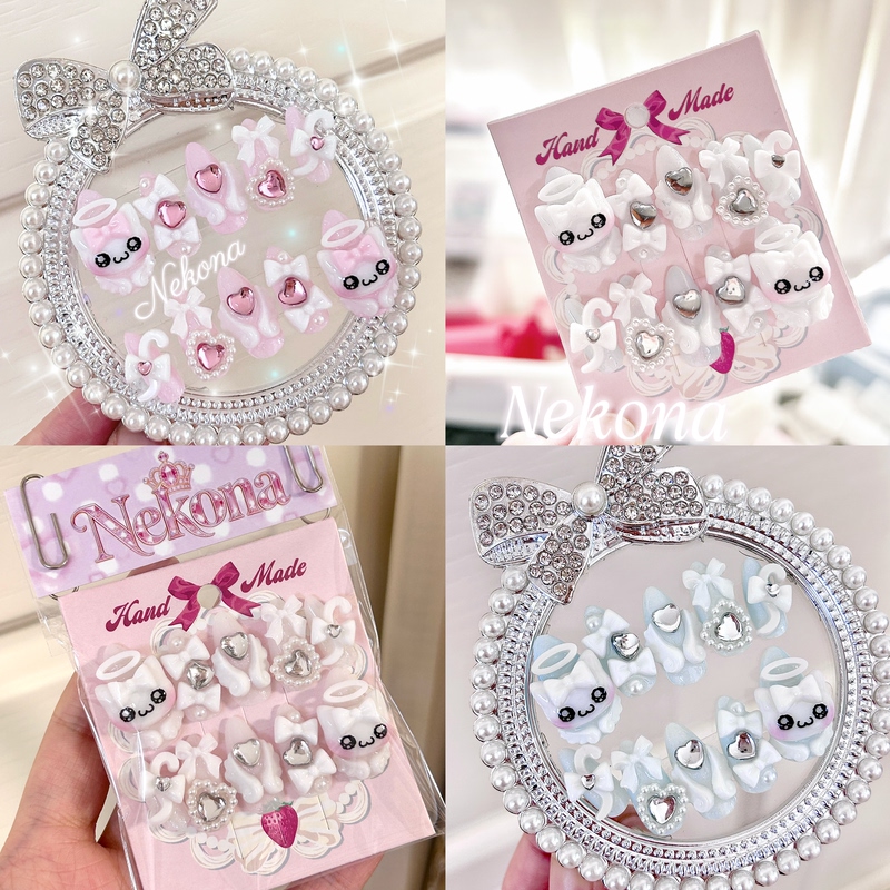 [in Stock] Cat Claw Bathtub｜Gal Style, Cute Cream-Style Water-Colored Cat, Vintage and Luxurious Press-On Nails