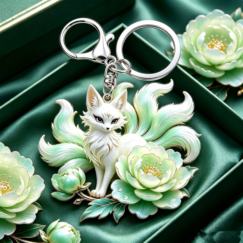 Zixia Fox Shadow Light Luxury Exquisite Keychain Fox Peony Auspicious Bag Pendant Attracting Love Versatile Keychain