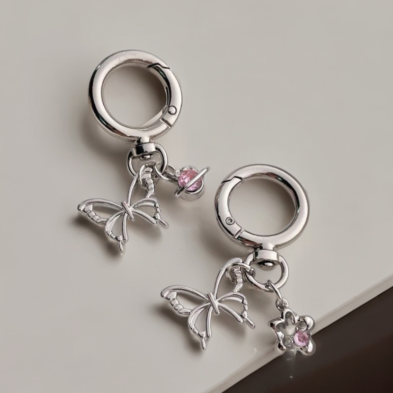 [Butterfly] Unique Niche Design Butterfly Hollow-Out Pink Diamond Keychain Pendant Sweet Cool Style Ornament Planet