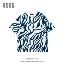 8006 full print hippop tide short sleeve T-shirt ins European and American street oversize zebra pattern coat for men and women