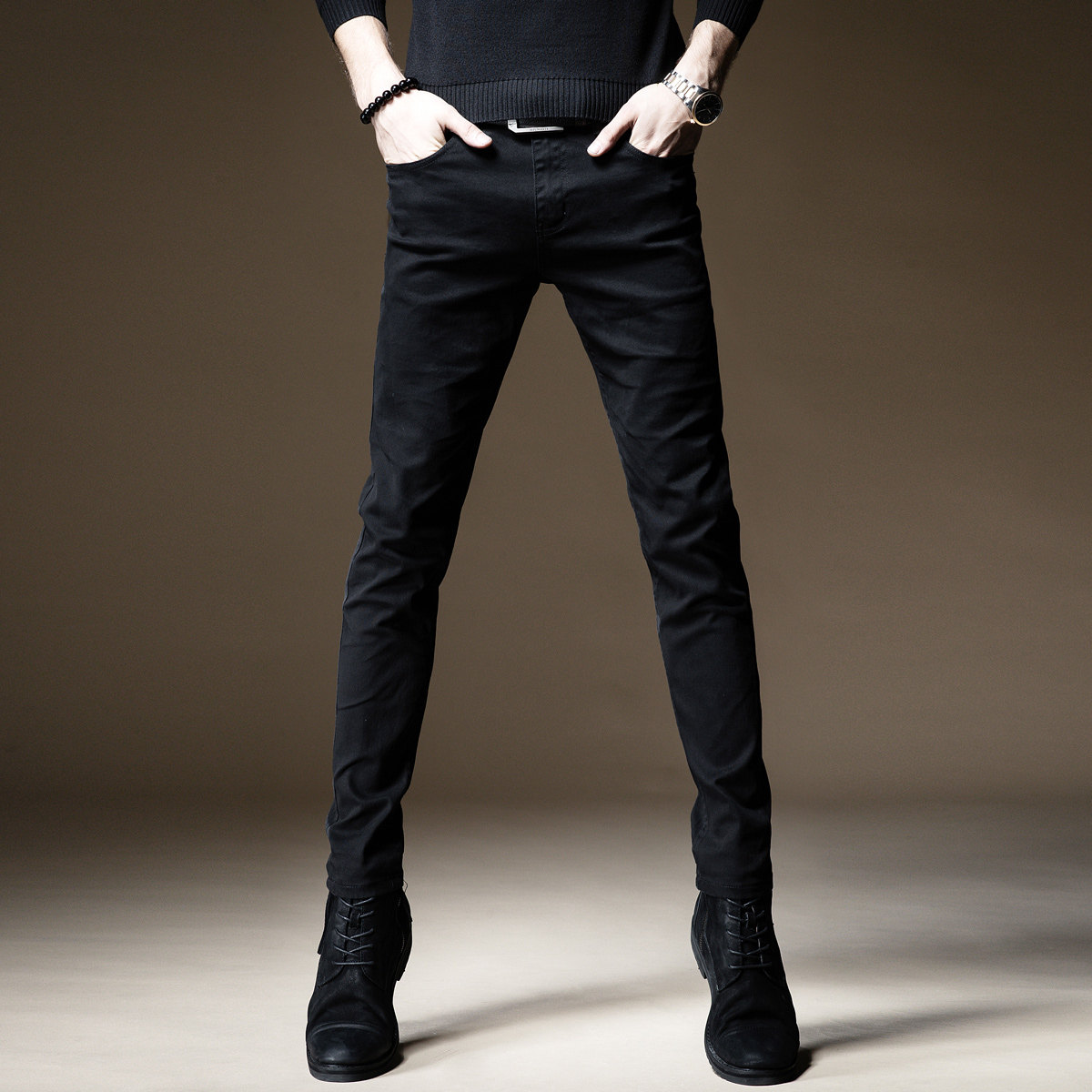 Black jeans Men's boomers Body Casual Long Pants Male Trend 100 Hitch Washed Youth Fashion Handsome Gas Smoke Pipe Pants