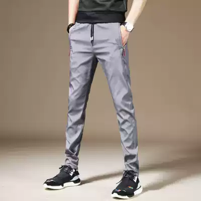 Men's Ice Silk casual pants summer new ultra-thin quick-drying sweatpants Korean trend elastic slim pipe pants men