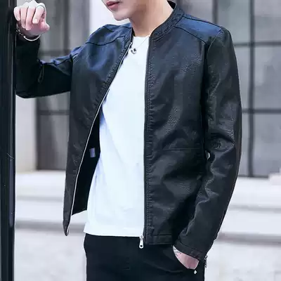 Leather leather men's motorcycle jacket jacket coat men's trend Korean version of slim and versatile handsome youth plus velvet leather clothes men