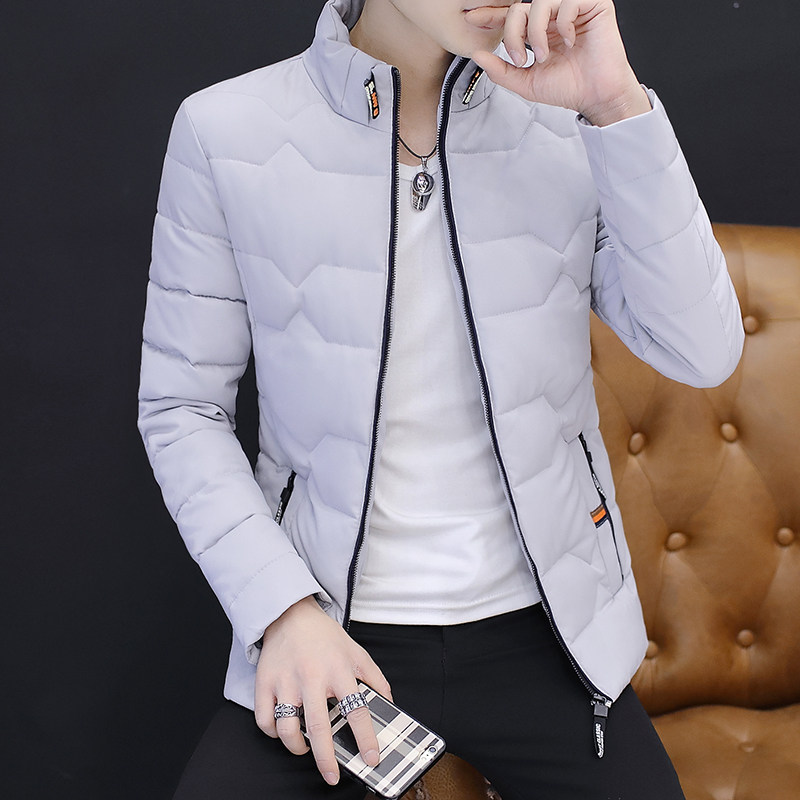 2020 new cotton clothes men's short version trendy Han version Body Pure Color Upright Collar Warm Cotton Padded Jacket MEN COTTON WEAR