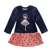 Very Small Fish 26901 Autumn and Winter Girls Fashion Casual Childrens Outerwear Princess One-piece Fleece Dress