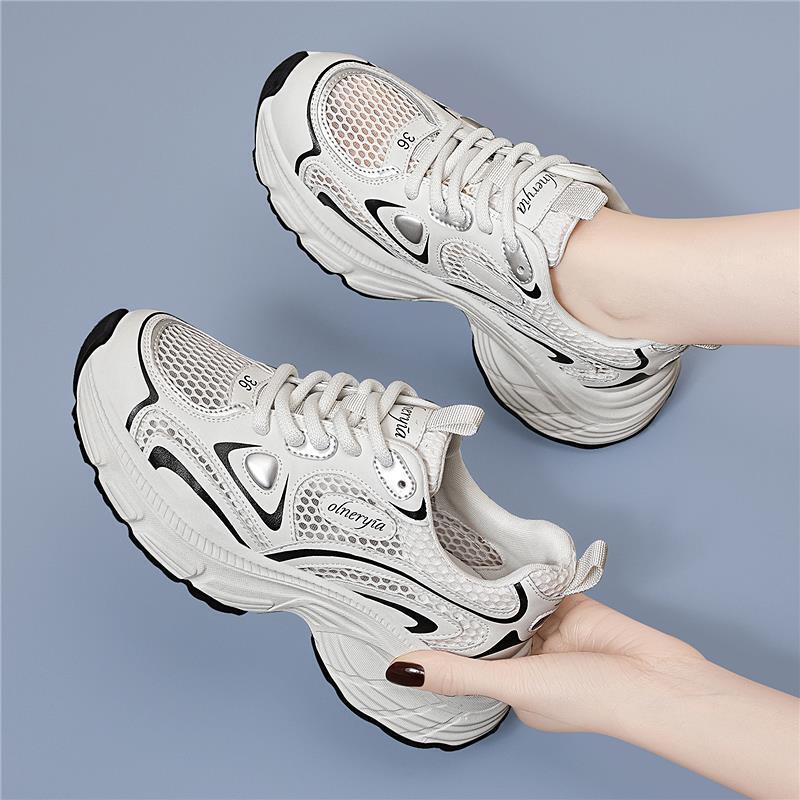 Spring and Autumn Casual Women's Shoes, Summer Sneakers, Dad Shoes, Thick-Soled, Non-Slip, Mesh, Breathable, Lightweight, New Style to Match Skirts