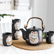 Japanese style ceramic hand painted cute Lucky Cat tea set Teapot Cartoon Cat Kung Fu one pot four cup set