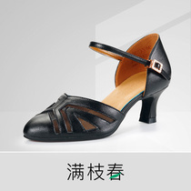 New square dance shoes for women leather mid-low heel Latin dance shoes adult ballroom dance modern dance sandals summer
