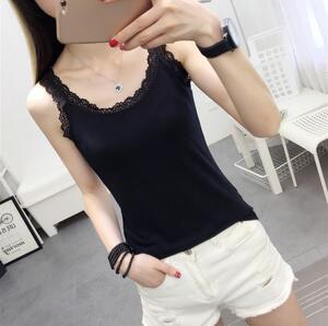 Yếm trong nữ 2018 mới mùa hè hoang dã ren bên vòng cổ màu cơ sở mỏng mỏng t- shirt áo sơ mi nhỏ áo sơ mi