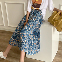 South Island wind plus size womens summer elegant gentle skirt fat sister mm temperament fashion slim floral skirt