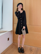 South Island style large size womens 2021 autumn new single-breasted square collar dress fat sister mm waist slim skirt