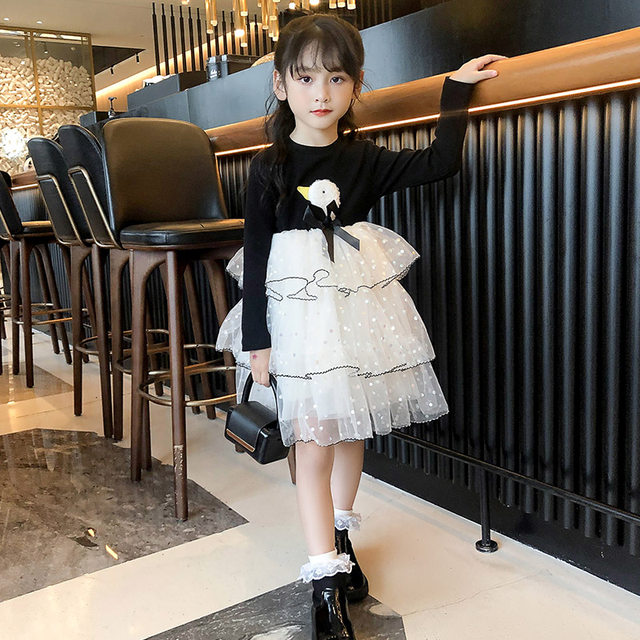 Girls dress autumn 2022 new children's long-sleeved mesh skirt girl autumn fluffy princess dress