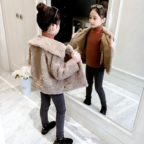 Girls plus velvet coat 2021 new childrens cashmere padded autumn winter dress girl short style fur coat