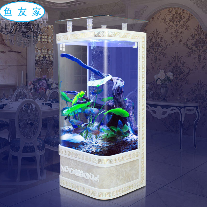 Living room fish tank European style creative back filter Wall lucky aquarium Round corner large tropical fish tank Floor-to-ceiling home