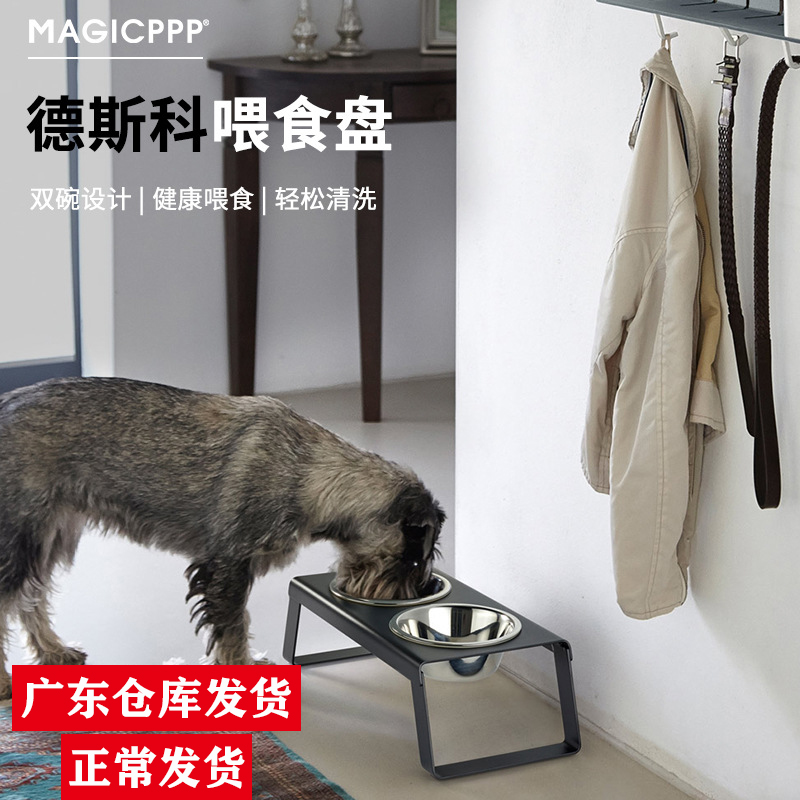 Folding dog bowl dog bowl double bowl large large dog anti overturning dog rice bowl dog food bowl dog bowl plate