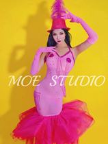 Moe costume Bar nightclub Broadway sexy GOGO fishtail powder gauze dress feather hat set