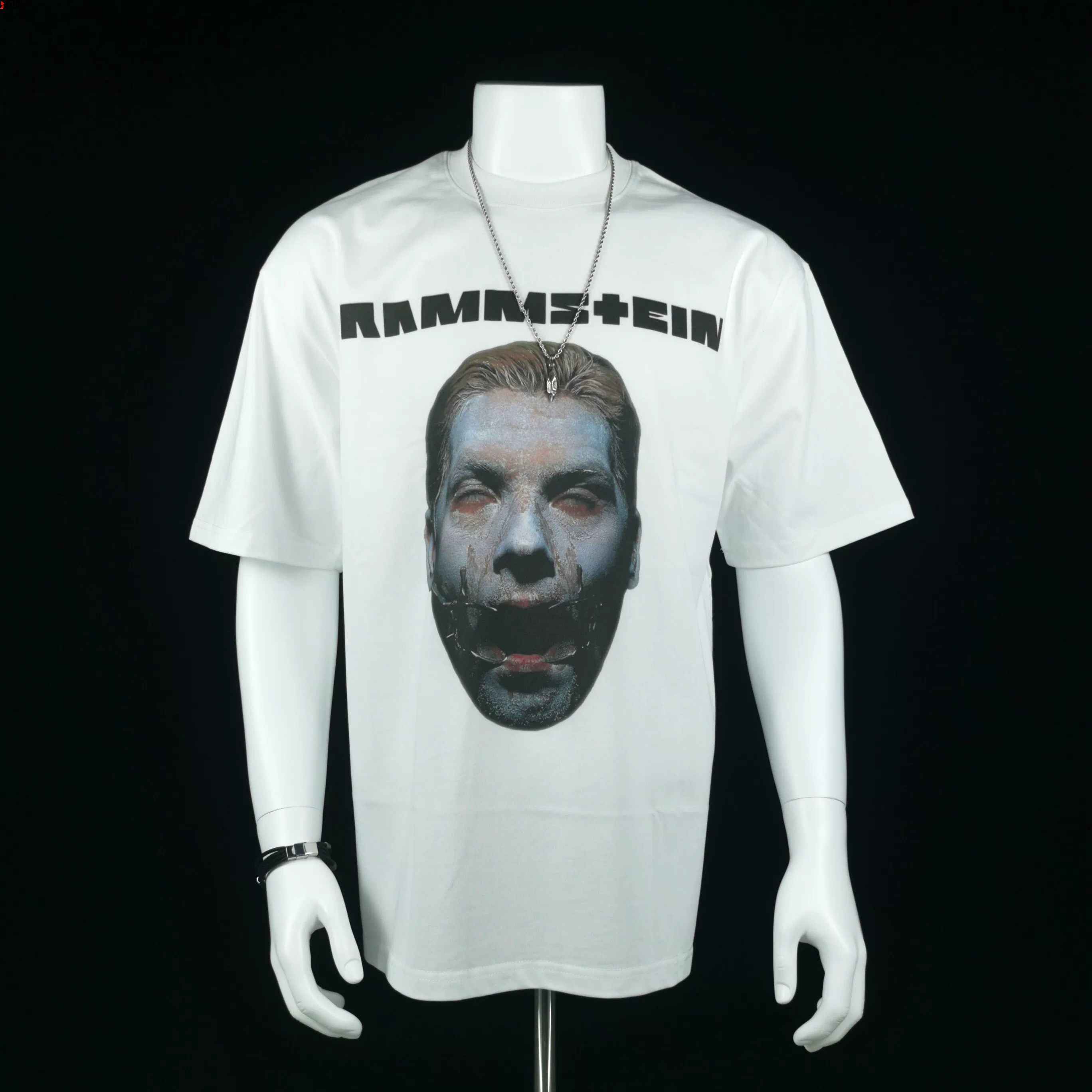 Т-шерту с рукавами-колоколами Rammstein немецкий танк винтажный маленькая V-образная горловина принт на плечах свободный мешковатый