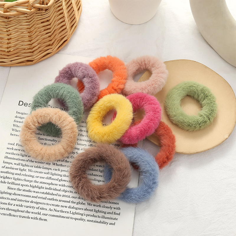 South Korea's autumn and winter warm mink hair ring wild color plush hair ring ball scalp tendon net red hair accessories headdress