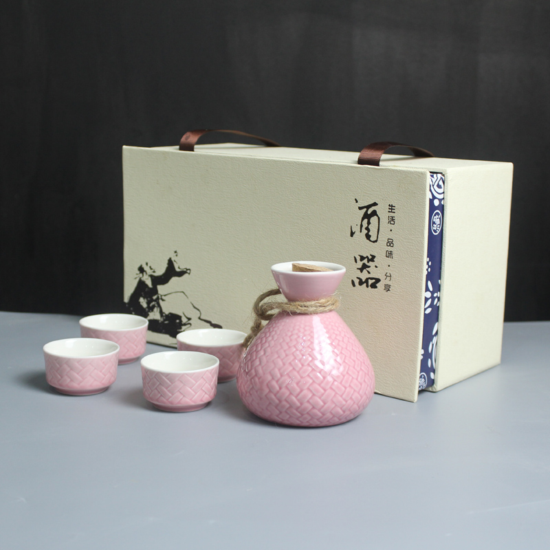 Sáng tạo Dệt rượu Sake rượu vang phong cách Nhật Bản Bộ đồ gốm Trung Quốc Bình gốm vàng Rượu vang trắng Rượu vang Linh tinh Hộp quà tặng ly thủy tinh uống rượu