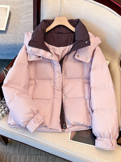 粉色冬季短款羽绒服女新款2026巨好看轻薄内胆加厚保暖白鸭绒外套