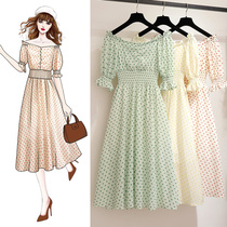 Polo point chiffon shoulder dress female summer 2021 New Pop polka dot strapless hipster skirt is Fairy