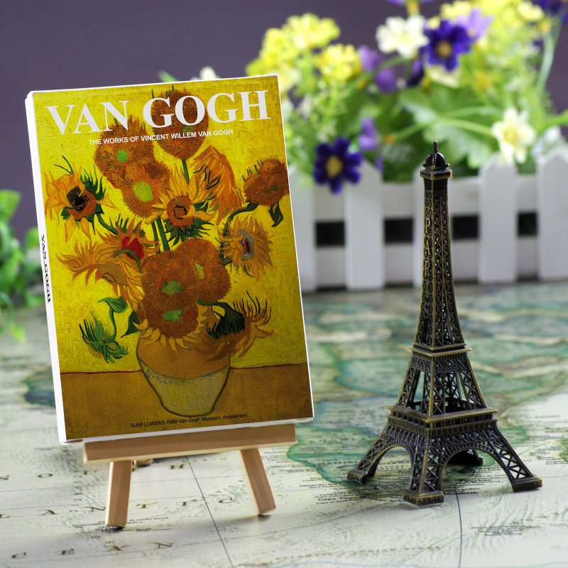 Postcard Van Gogh watercolor oil painting Sunflower Hieschkin oil painting book painting set Monet's collection