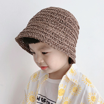 Childrens summer straw fishermans hat boys short edge breathable sunshade girl sunscreen casual straw hat baby ins cap