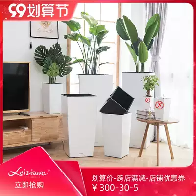 Plastic flowerpot deep height pot floor imitation ceramic automatic absorbent lazy square tall tube large living room flowerpot large