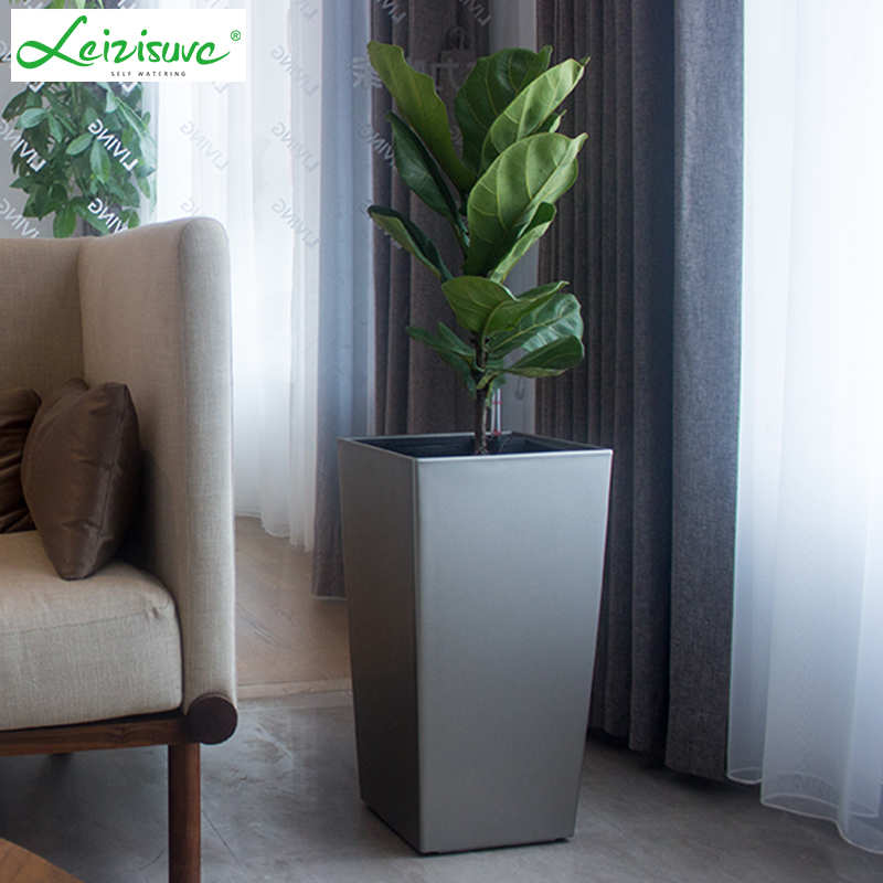 Modern creative environmentally-friendly resin plastic brief floor large flower pot Automatic suction flower pot ground thickened high-cylindrical