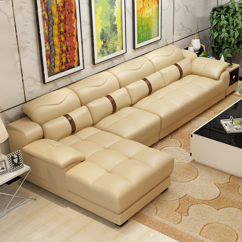 Head Layer Cow Leather Small Household Type Real Leather Sofa Modern Living Room With Thick Leather Sofa L Type Corner Combined Leather Art Sofa