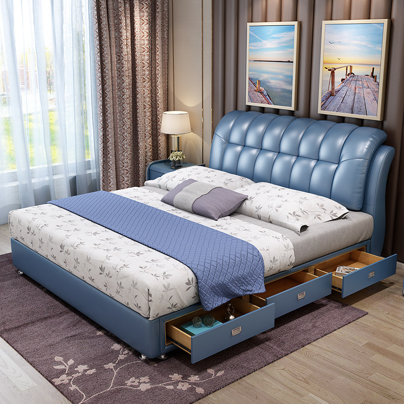 The main bedroom in the small family size Nordic 1 8 m double wedding bed 1 5 m storage of simple modern master bedding bed