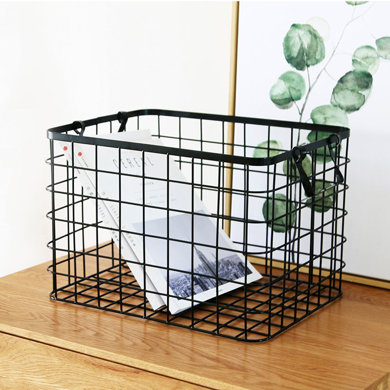 Nordic in Style Iron Harvest Basket Family Basket Rectangular Snacks Bedroom Dirty Clothes Storage Basket