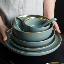 Phnom Penh Elegant Blue Cutlery Suit Nordic Minimalist Home Creative Multiman Ceramic Bowls Dish Dish Dishes Western Buffalo Steak Dish