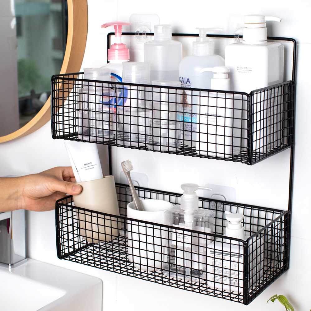 Bathroom shelf bathroom bathroom free punching wall hanging basket toilet toilet wall-mounted storage basket