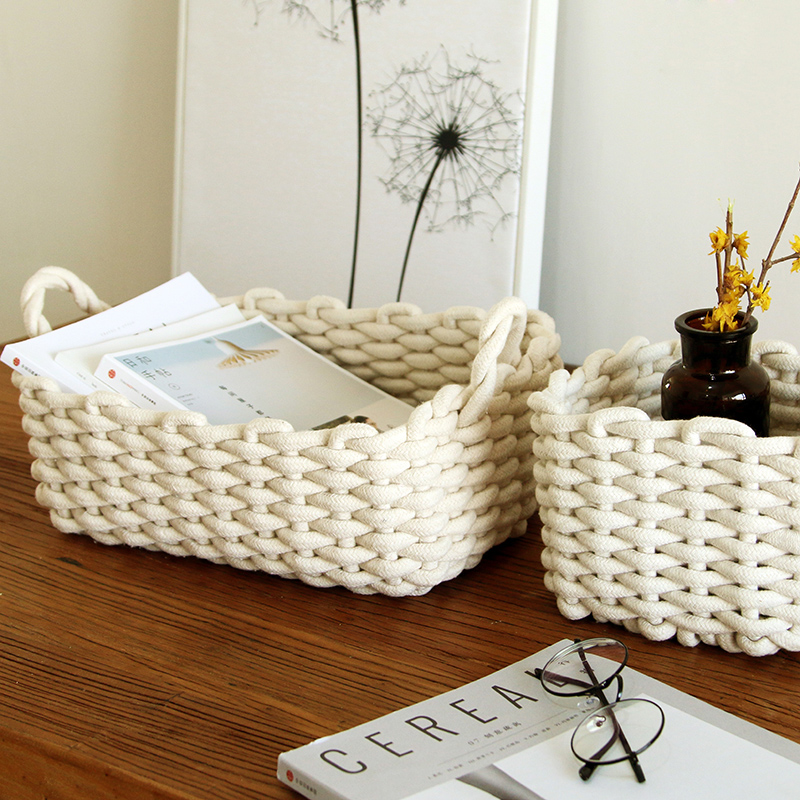 Nordic Ins Wind Minimalist Containing Basket Handmade Coarse Cotton Hemp Rope Containing Box Containing Basket Snacks Tabletop Debris basket