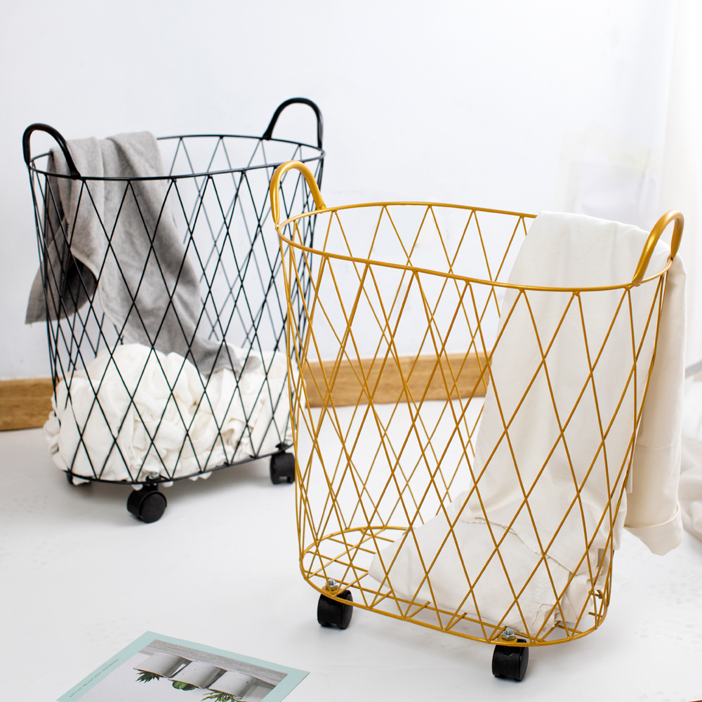 Household golden dirty clothes basket Nordic ins style bathroom dirty clothes storage basket iron light luxury laundry basket toy bucket